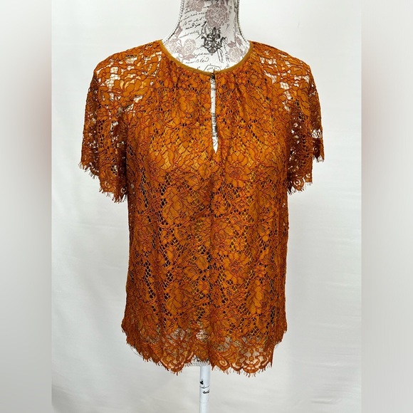 J. CREW Ochre lace flutter sleeve top size XS. - Picture 8 of 13
